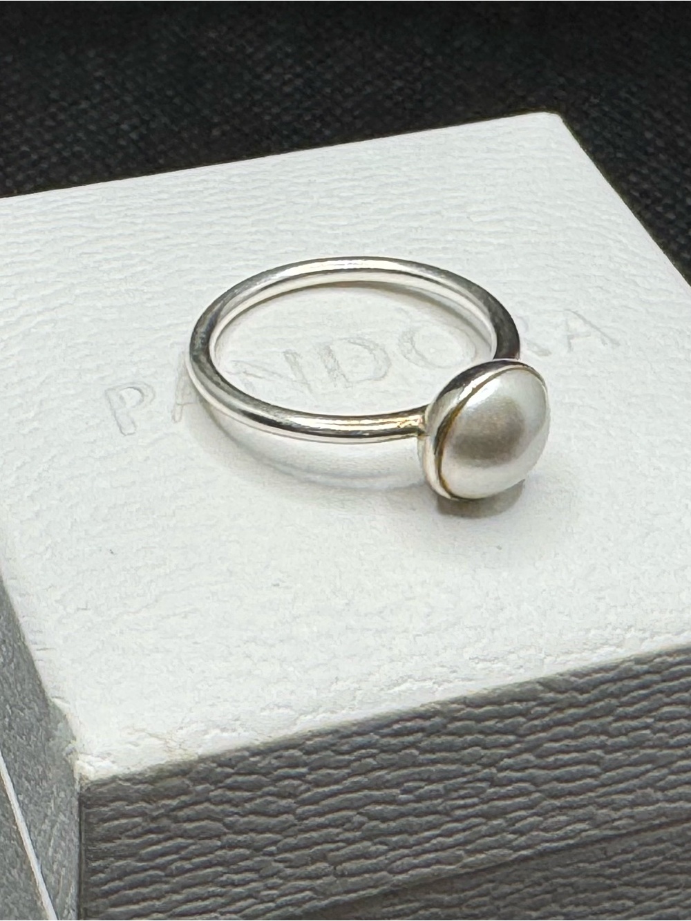 Pandora Silver Pearl Stud Earrings and Size 6 Ring - Picture 5 of 6